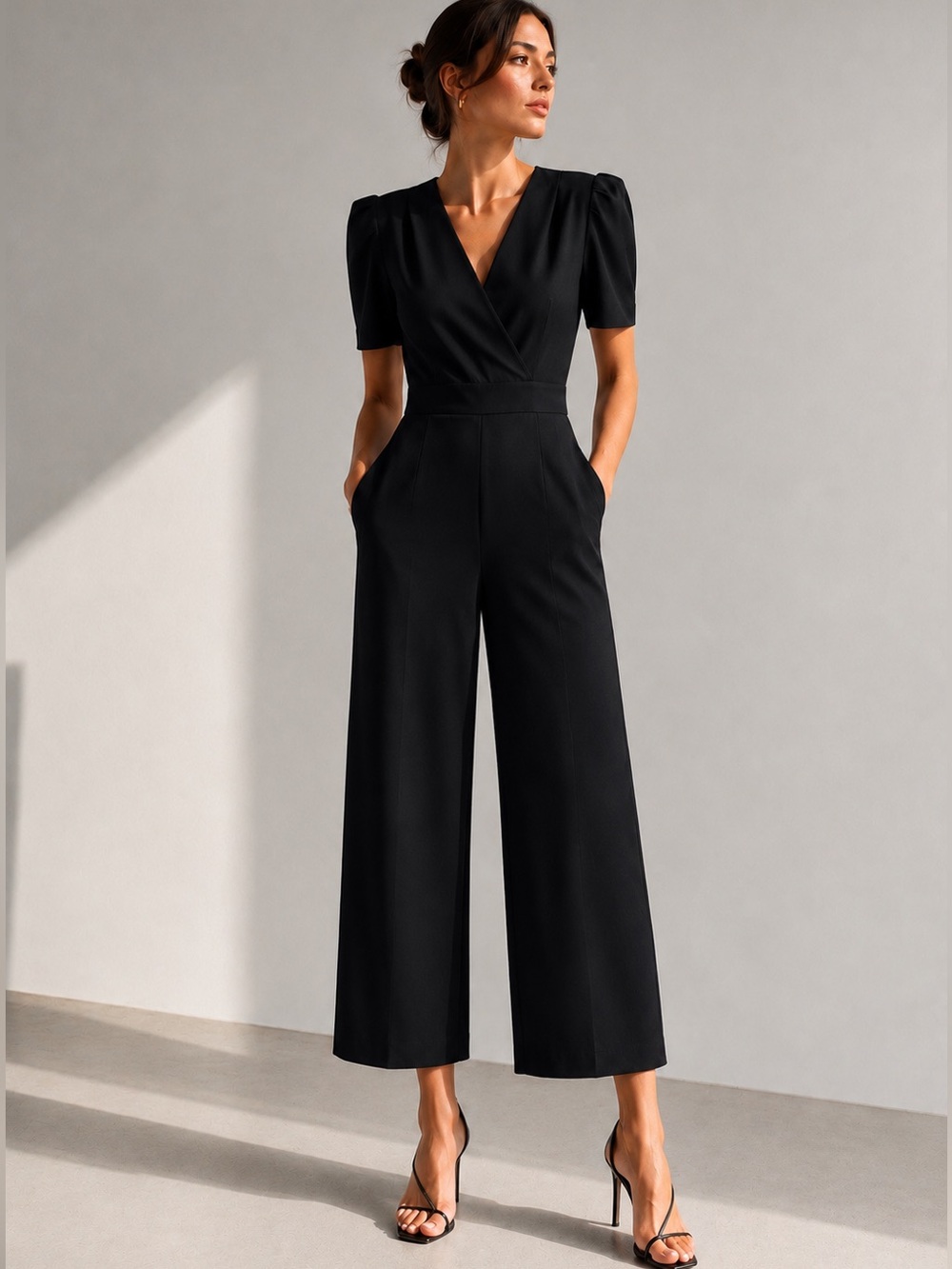 MSGM Milano Black Puff Sleeve Jumpsuit Made in Italy Size 40 US 4